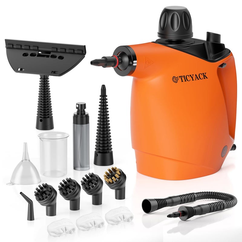 TICYACK Handheld Steam Cleaner, Steam Cleaner with 16 PCS Accessory & Safety Lock,500ML Capacity, Multi-Surface Deep Cleaning for Home, Car, Bathroom, Grout, Floor, Window (Orange) - Image 1