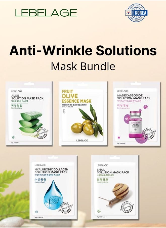 Lebelage ANTI-WRINKLE SOLUTIONS VARIETY MASK PACK (PACK OF 5 DIFFERENT MASKS) | KOREAN MADE SKIN CARE  - Image 1
