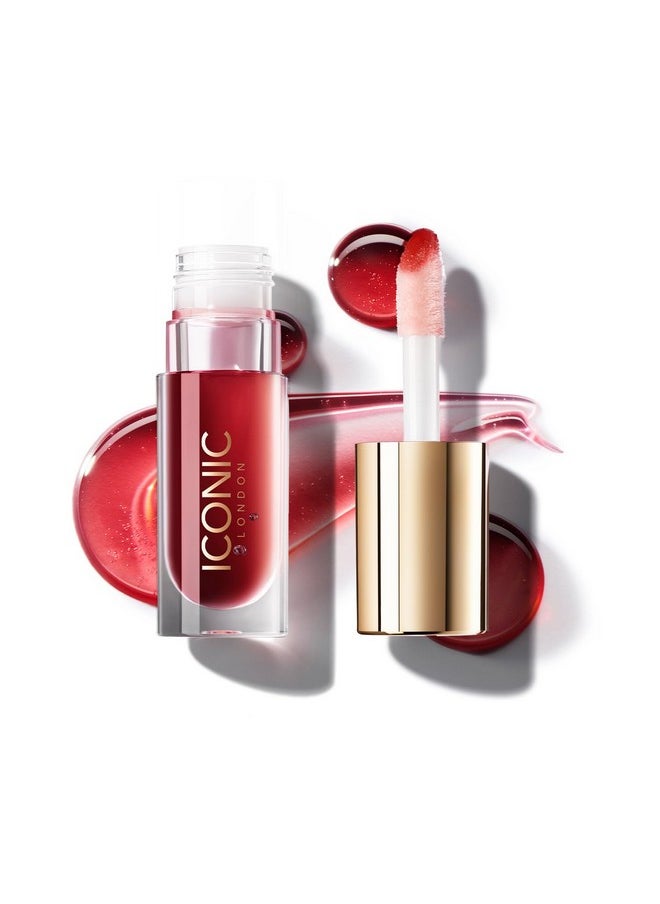 ICONIC LONDON Lustre Lip Oil | Non Sticky, Moisturizing And High Shine Lip Oil, Containing Vitamin C And Hyaluronic Acid, Cruelty Free, Vegan Makeup, One To Watch (Red), 6 Ml/ 0.2 Fl Oz  - Image 1