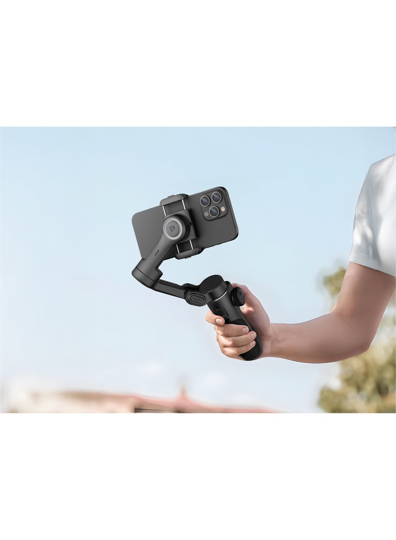 porodo Velocam 3-AXIS Gimbal Stabilizer with Smart Face Tracking & Focus Control Wheel / Cinematic Effects / Battery Life 8.5H / 6 Shooting Mode / Ai Module, Fill Light & Storage Bag Included / 20cm Extension Rod - Black  - Image 2