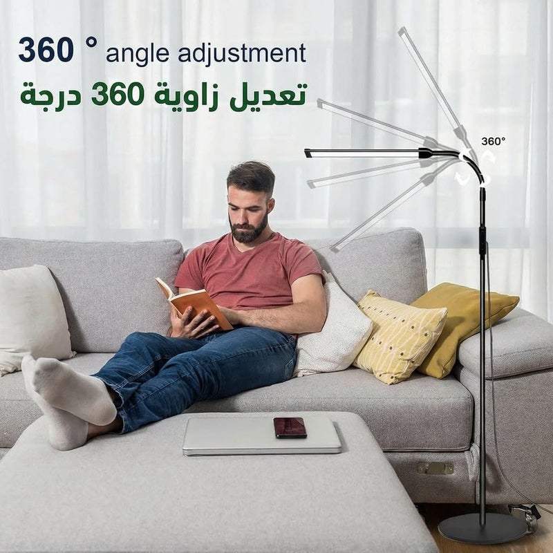 NEELABIL Led Floor Lamp for Eyelash Extensions Craft Task Floor Standing Light Adjustable Gooseneck Dimmable lash,Gooseneck for Reading Living Room Bedroom (Disc Base) (Tripod Base) (Piano Black) - Image 3