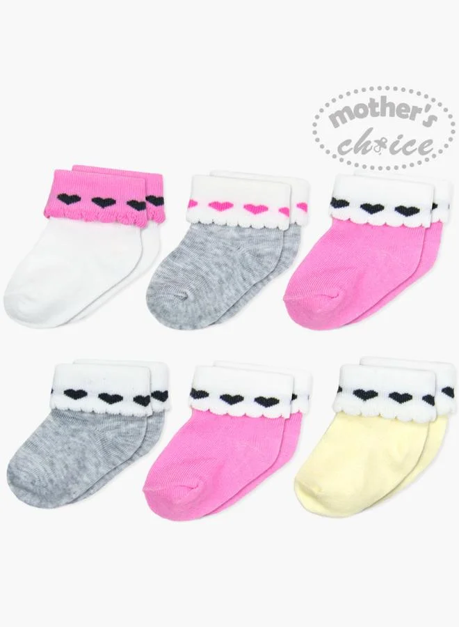 Mothers Choice Pack of 6- Baby Non Slip Grip Cotton Rich Socks, 0-6 Months