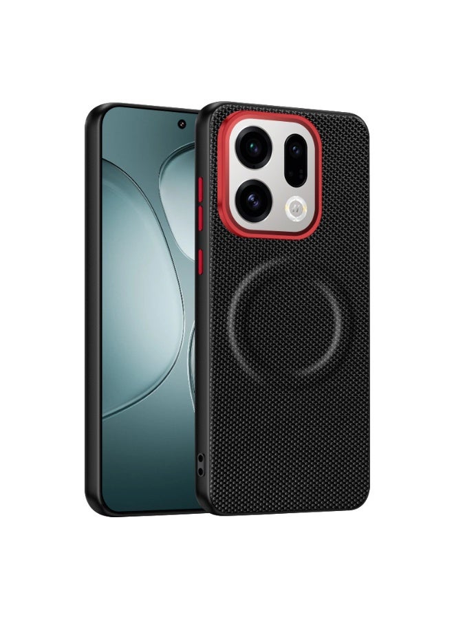 general Case for OPPO Find x9, Metal Camera Lens Protection Ring, TPU Bumper Leather Back Cover Shell Compatible with MagSafe Corners Shockproof - Image 1