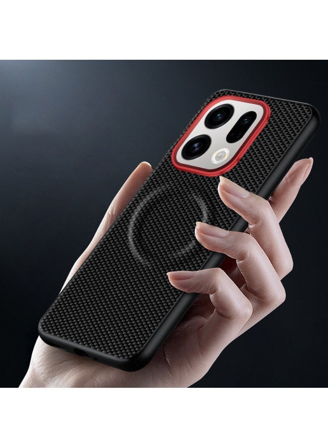 general Case for OPPO Find x9, Metal Camera Lens Protection Ring, TPU Bumper Leather Back Cover Shell Compatible with MagSafe Corners Shockproof - Image 3