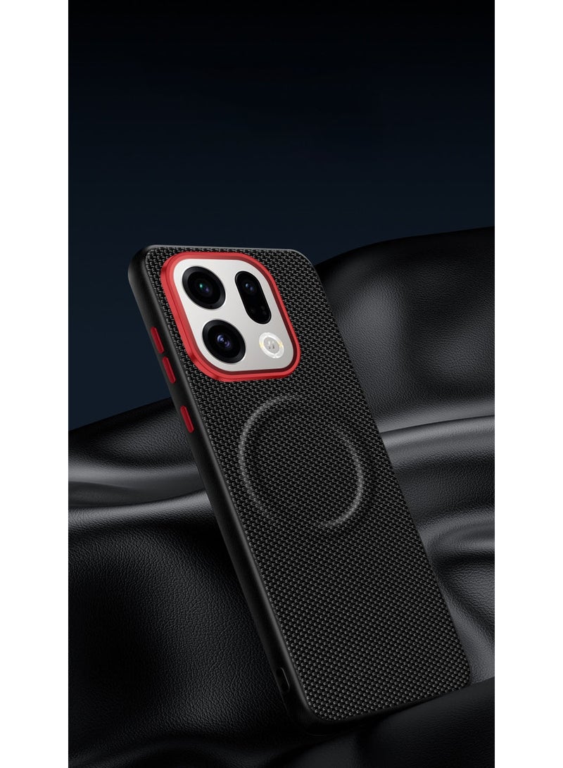 general Case for OPPO Find x9, Metal Camera Lens Protection Ring, TPU Bumper Leather Back Cover Shell Compatible with MagSafe Corners Shockproof - Image 2