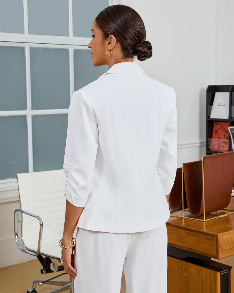 LookbookStore Women Blazers for Work Casual Cardigan Outfit for Work Business Women's Blazer Blazer Jackets for Women 3/4 Sleeves Brilliant White Size Large Fits Size 12 / Size 14 - Image 3