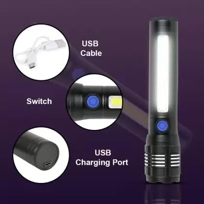 Care4 Care 4 4Mode Zoom Flashlight HighLowStrobe with Side COB Light and Durable Metal Body - Image 3