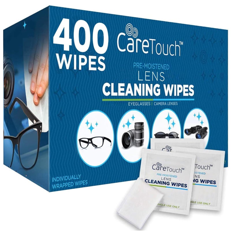 Care Touch Care Touch Lens Wipes for Eyeglasses - 400 Count Individually Wrapped Pre-Moistened Wipes, 4.5x11-Inch - Sunglasses, Screens, and Glasses Cleaner - Gentle and Portable for Cleaning of Devices  - Image 1