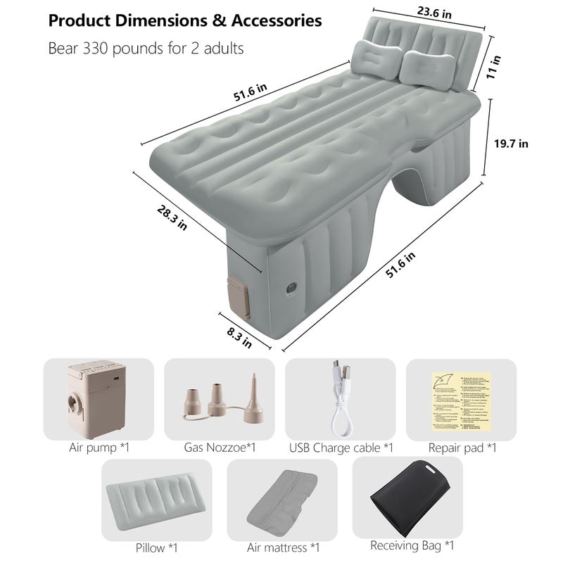 BEBAS Inflatable Car Air Mattress for Back Seat & SUV - All-in-One Design with Built-in Pump & Pillow, Quick 1-Key Inflation/Deflation, Comfort Portable Bed for Camping, Travel, Trucks | Gray - Image 3