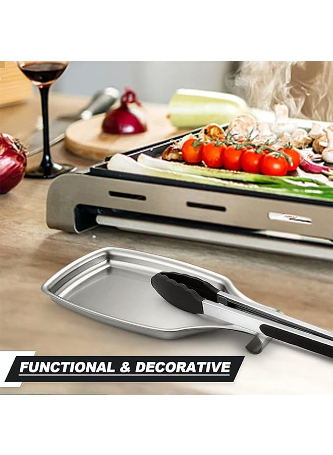 TodyJeyHo Spoon Rest for Stove Top, 2-Piece Stainless Steel Spoon Holder for Kitchen Counter, Spatula Ladle Utensils, Heavy Duty & Large Size, Dishwasher Safe(8.5 x 4.3 Inch) - Image 5