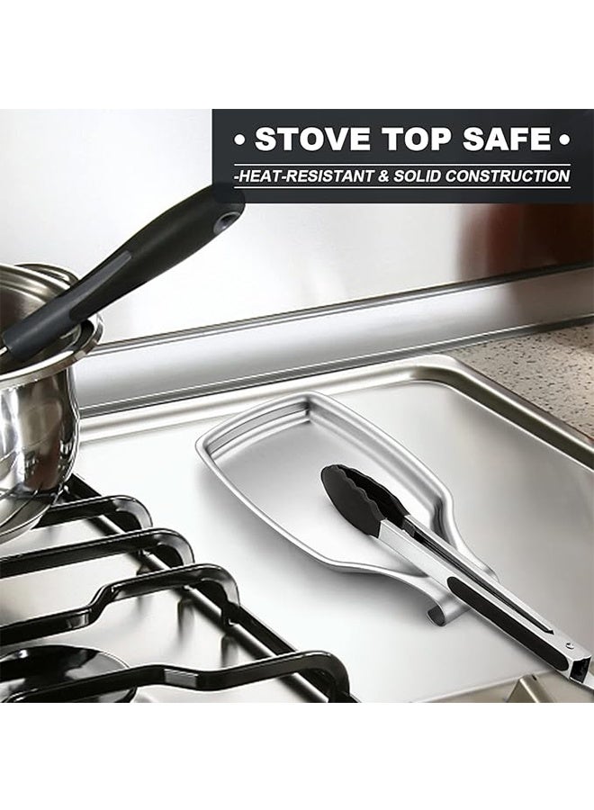 TodyJeyHo Spoon Rest for Stove Top, 2-Piece Stainless Steel Spoon Holder for Kitchen Counter, Spatula Ladle Utensils, Heavy Duty & Large Size, Dishwasher Safe(8.5 x 4.3 Inch) - Image 3