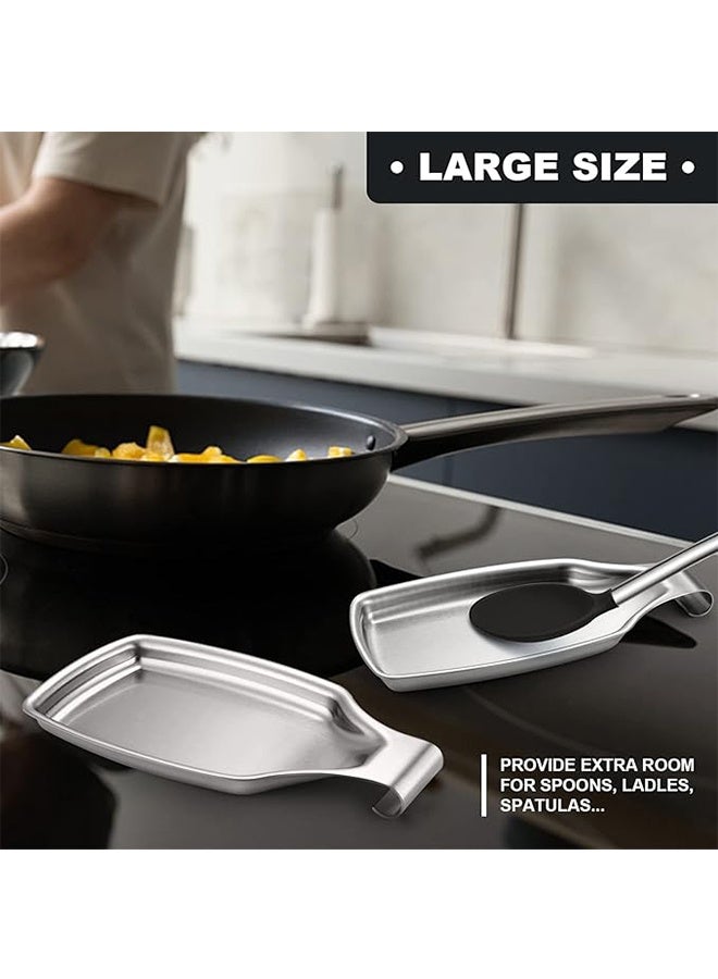 TodyJeyHo Spoon Rest for Stove Top, 2-Piece Stainless Steel Spoon Holder for Kitchen Counter, Spatula Ladle Utensils, Heavy Duty & Large Size, Dishwasher Safe(8.5 x 4.3 Inch) - Image 4