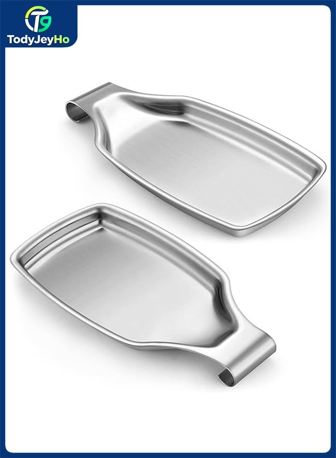 TodyJeyHo Spoon Rest for Stove Top, 2-Piece Stainless Steel Spoon Holder for Kitchen Counter, Spatula Ladle Utensils, Heavy Duty & Large Size, Dishwasher Safe(8.5 x 4.3 Inch) - Image 1