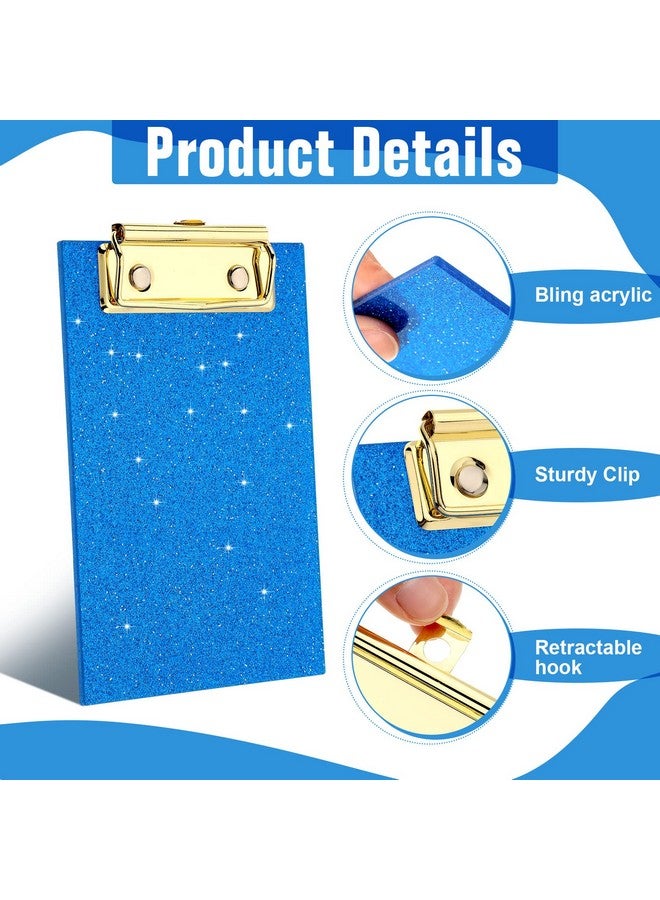 Junkin 3 Pcs Mini Acrylic Clipboard Bling Clipboard 4 X 6 Inch Small Clipboards Pocket Clipboard Glitter Memo Clipboards With Profile Clip For Kids Student Teacher School Office Supplies - Image 3