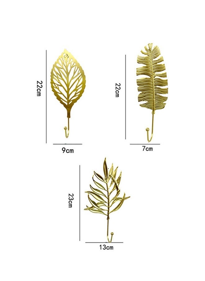 Generic 3PCS Vintage Golden Leaf Iron Art Wall Hook, Corrosion Resistant Thickened Multifunctional Storage Decorative Hooks, Hanging Key Hat Scarf Purse Towel Holder (Golden)  - Image 2