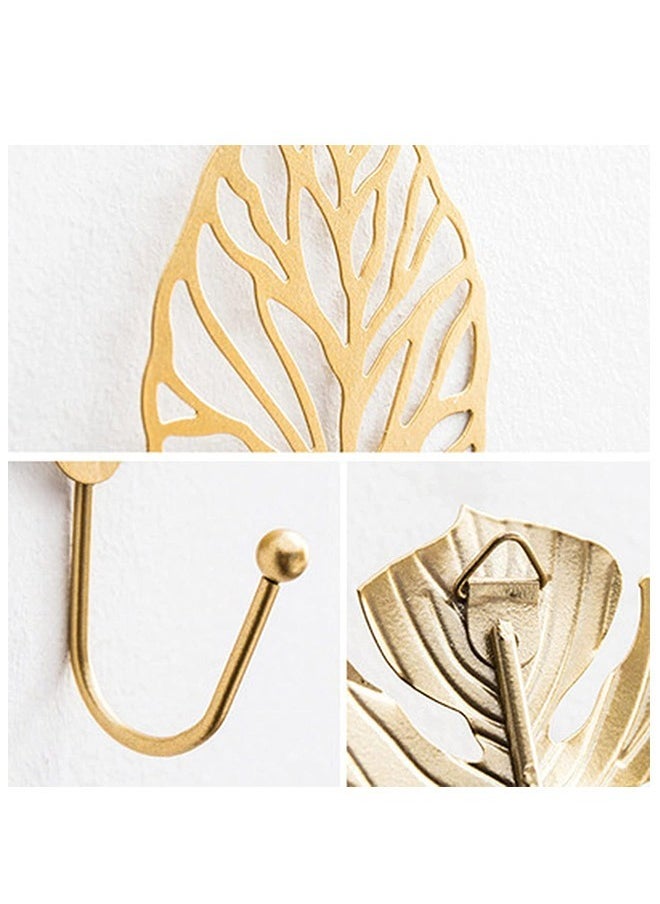 Generic 3PCS Vintage Golden Leaf Iron Art Wall Hook, Corrosion Resistant Thickened Multifunctional Storage Decorative Hooks, Hanging Key Hat Scarf Purse Towel Holder (Golden)  - Image 3