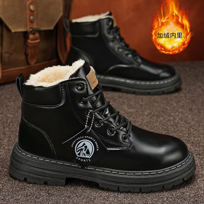 Winter Men'S Shoes Trendy Snow Boots Men'S Fleece-Lined Thick Warm Men'S Martin Boots British High-Top Cotton-Padded Shoes Work Boots - Image 4