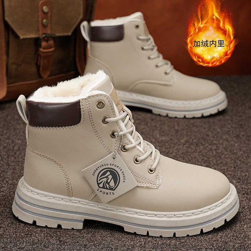 Winter Men'S Shoes Trendy Snow Boots Men'S Fleece-Lined Thick Warm Men'S Martin Boots British High-Top Cotton-Padded Shoes Work Boots - Image 3