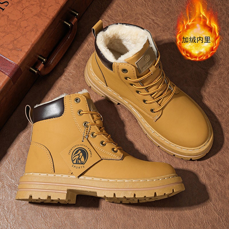 Winter Men'S Shoes Trendy Snow Boots Men'S Fleece-Lined Thick Warm Men'S Martin Boots British High-Top Cotton-Padded Shoes Work Boots - Image 5