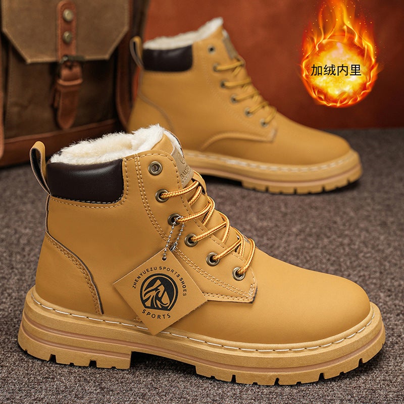 Winter Men'S Shoes Trendy Snow Boots Men'S Fleece-Lined Thick Warm Men'S Martin Boots British High-Top Cotton-Padded Shoes Work Boots - Image 2