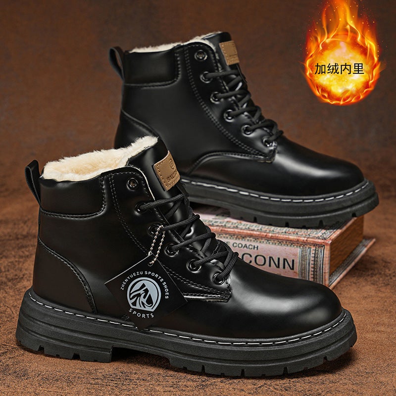 Winter Men'S Shoes Trendy Snow Boots Men'S Fleece-Lined Thick Warm Men'S Martin Boots British High-Top Cotton-Padded Shoes Work Boots - Image 1
