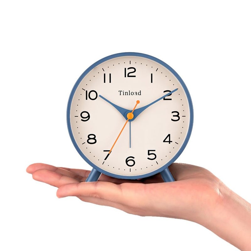 Tinload 4.5" Antique Retro Analog Alarm Clock, Small Silent Bedside Desk Clock,Lighted on Demand, Battery Operated, Snooze, for Living Room, Bedroom, Bedside(Blue) - Image 2