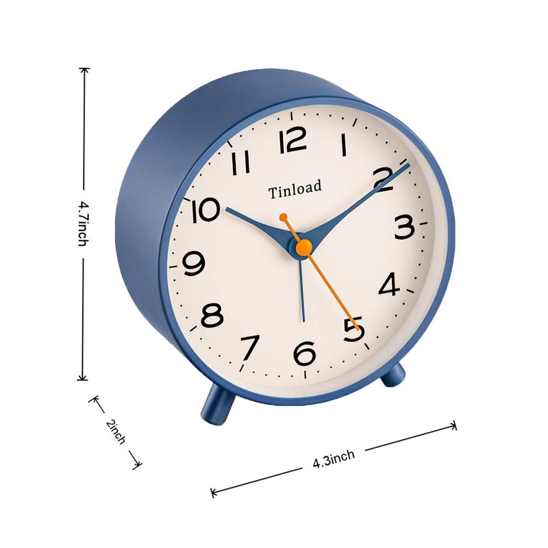 Tinload 4.5" Antique Retro Analog Alarm Clock, Small Silent Bedside Desk Clock,Lighted on Demand, Battery Operated, Snooze, for Living Room, Bedroom, Bedside(Blue) - Image 4