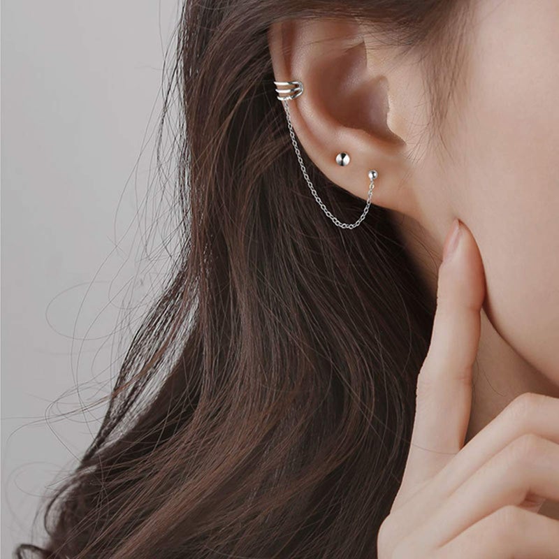 SLUYNZ 925 Sterling Silver Cuff Earrings Chain for Women Crawler Earrings Studs (A-Silver) - Image 2