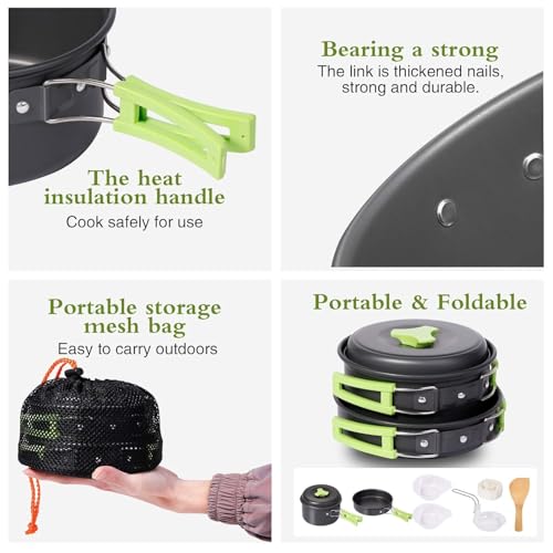 DPCR 9 Pcs Camping Cooking Set with Kettle 1.2 l, Camping Accessories for Outdoor, Camping Utensils with Carry Bag, Camping Bowl Pot Pan Set and Kettle, Portable Set (2-3 Person) - Image 3