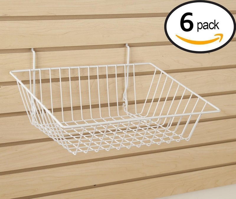 Econoco - White Multi-Fit Sloping Wire Basket for Slatwall, Pegboard or Gridwall (Set of 6) Metal Semi-Gloss Basket, White - Image 3