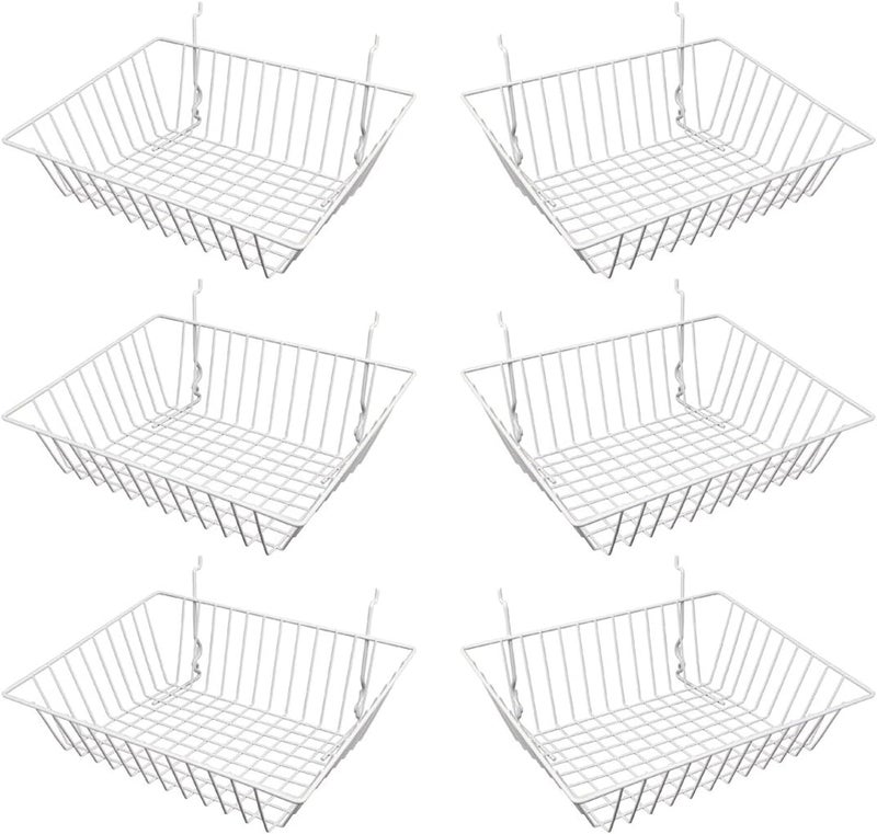 Econoco - White Multi-Fit Sloping Wire Basket for Slatwall, Pegboard or Gridwall (Set of 6) Metal Semi-Gloss Basket, White - Image 1