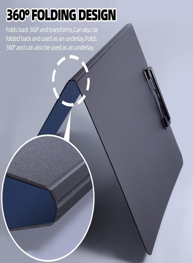 FRETONBA Clipboard Folder, A4 Foldable Clipboard with Horizontal and Vertical Double Metal Clips, 360 Degree Foldable Binder Clipboards with Pen Holder, File Cover Work Folder Clipboards, Blue - Image 5