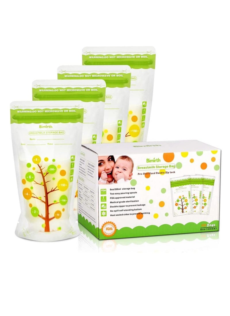 Bimirth 112 Count Breastmilk Storage Bags BPA-free Milk Storage and Freezing Bag Container, 200ml Capacity Breast Milk Fresh Bags for Baby Infants Newborn  - Image 1