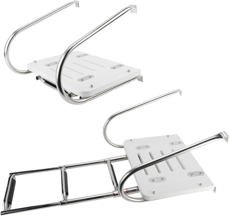 woobles 3 Step Universal Inboard Swim Fiberglass Platform Fold Down Ladder with Extra Wide Step and Two Handrails,Under Slide Mount Telescopic Boat Ladder with Mounting Hardware - Image 4