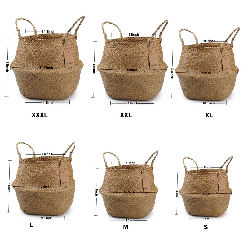 DOKOT Seagrass Plant Basket with Handles, Wicker Woven Storage Basket (8.3inch Diameter x 9inch Height), Natural - Image 4