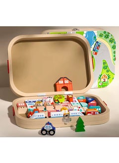 Wooden Urban Track Building Blocks Set – City Layout with Vehicles, Roads & Buildings | Foldable Storage Box | Educational Toy for Kids