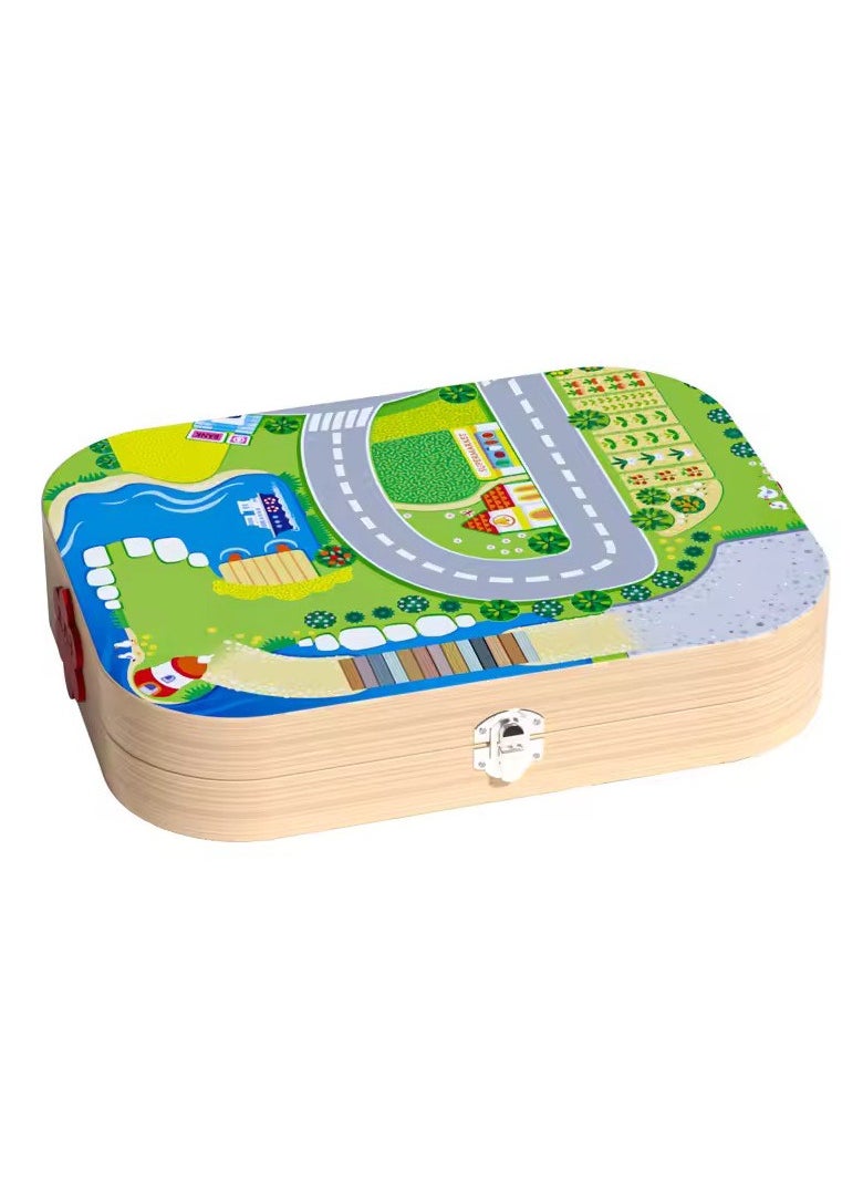 OLUDENIZ Wooden Urban Track Building Blocks Set – City Layout with Vehicles, Roads & Buildings | Foldable Storage Box | Educational Toy for Kids  - Image 3
