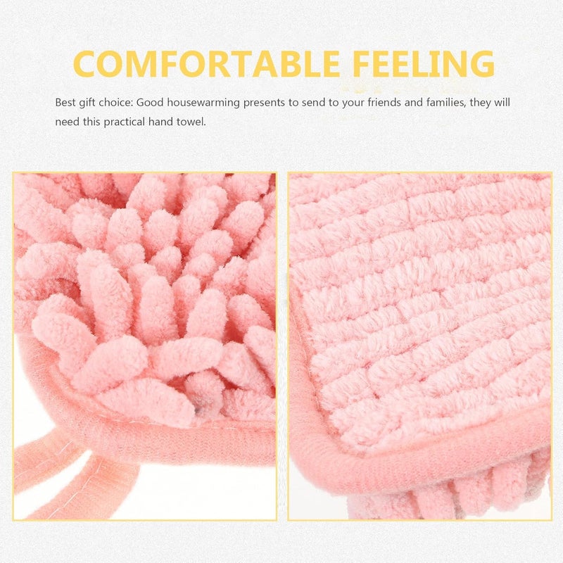 Hanging Chenille Hand Towel Thickened Water Absorbent Cartoon Design Soft Hand Towel for Kitchen Bathroom Light Pink - Image 3