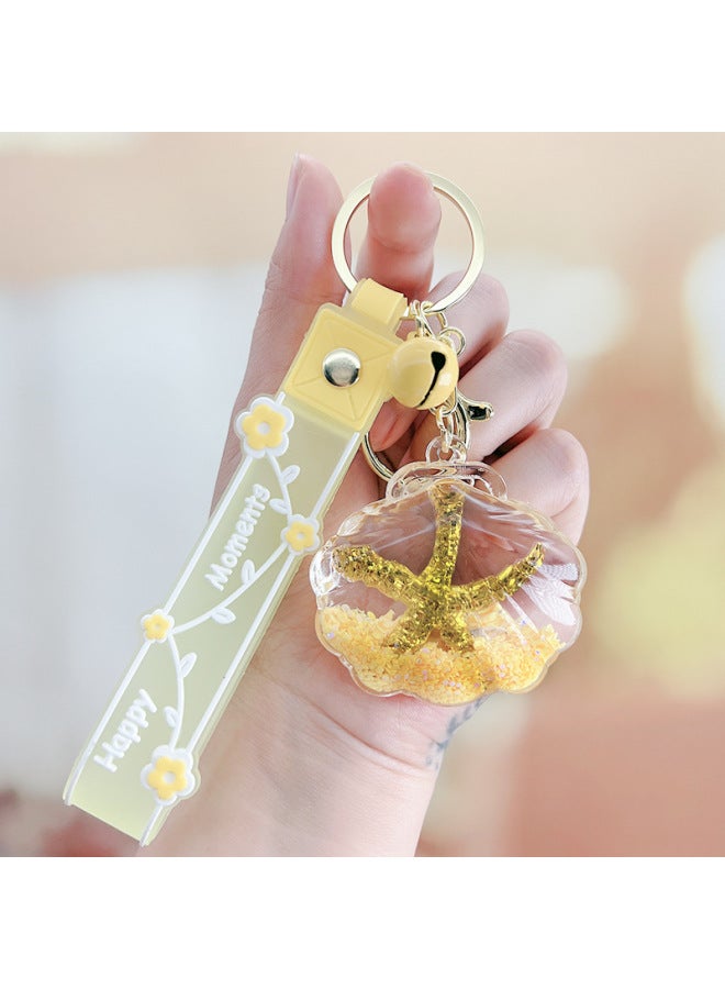 Creative Isn Starfish Floating Bottle Keychain Acrylic Oil Quicksand Car Student Backpack Small Gift Pendant