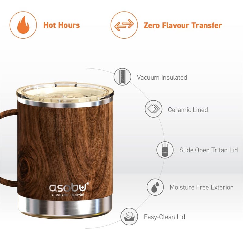asobu asobu Ultimate Stainless Steel Ceramic Inner Coating Coffee Mug with Double Walled Copper Lining Insulation  12 Ounces (Wood) - Image 5