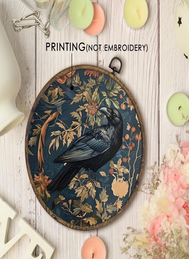 KFXHANGD Vintage Raven Crow Round Wall Art Framed, Raven Botanical Wall Art, Cottagecore Crow Canvas Wall Art Decor,Gothic Mid Century Dark Raven Hanging Wall Decor for Bathroom Living Room, 10x10In - Image 3