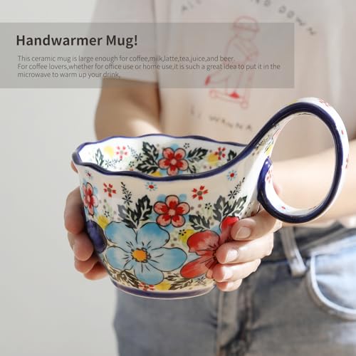 ALMA 18oz Microwavable Soup Bowl with Loop Handle, Handpainted Decorative Mug Big Handle, Ceramic Soup bowl for Mother, Cereal Bowl Great for Fruits, Chili, Stew, Ice cream - Image 5