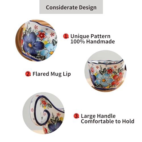 ALMA 18oz Microwavable Soup Bowl with Loop Handle, Handpainted Decorative Mug Big Handle, Ceramic Soup bowl for Mother, Cereal Bowl Great for Fruits, Chili, Stew, Ice cream - Image 4