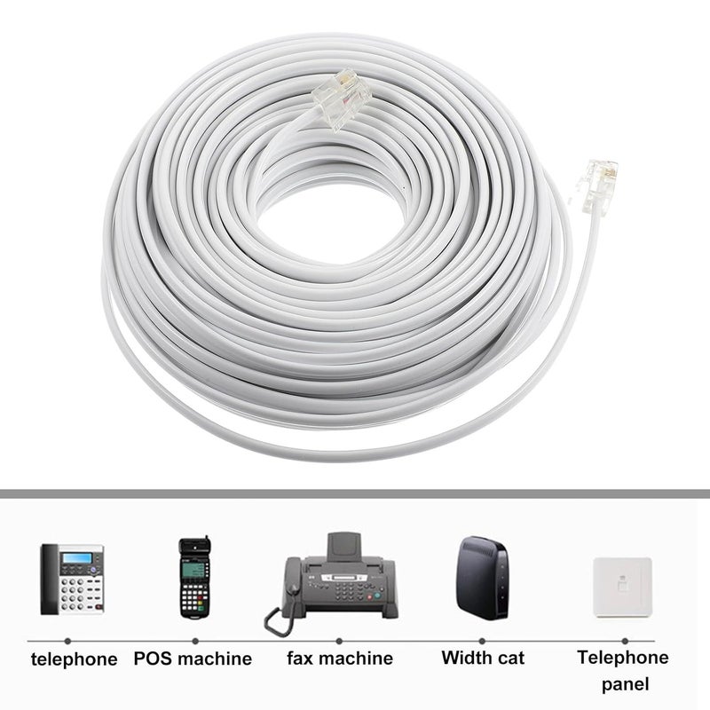 White PC Telephone Extension Cable with Coupler for Landline Fax Modem Clear Signal - Image 4