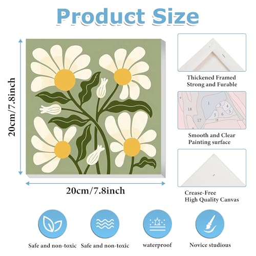 hkejoi 4 Pack Flowers Paint by Numbers Kit for Adults Framed - Small Easy Adult Paint by Numbers Kits, Acrylic Oil Painting Perfect for Home Wall Decor 8X8 Inch - Image 2