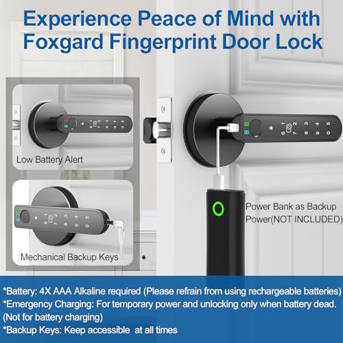 Foxgard Smart Fingerprint Door Lock:Fingerprint Door Knob-Biometric 5-in-1 Finger Print Door Lock-Smart Door Knob for Bedroom-APP Control-Easy Installation–Round Black–1 Pack - Image 5
