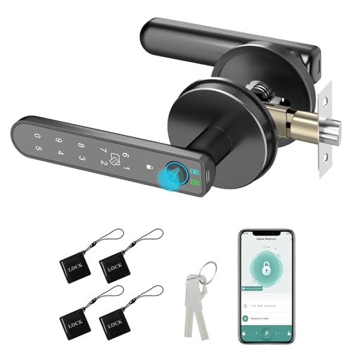 Foxgard Smart Fingerprint Door Lock:Fingerprint Door Knob-Biometric 5-in-1 Finger Print Door Lock-Smart Door Knob for Bedroom-APP Control-Easy Installation–Round Black–1 Pack - Image 1