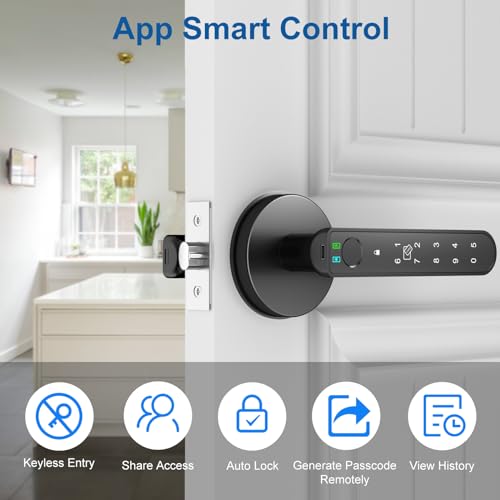 Foxgard Smart Fingerprint Door Lock:Fingerprint Door Knob-Biometric 5-in-1 Finger Print Door Lock-Smart Door Knob for Bedroom-APP Control-Easy Installation–Round Black–1 Pack - Image 3