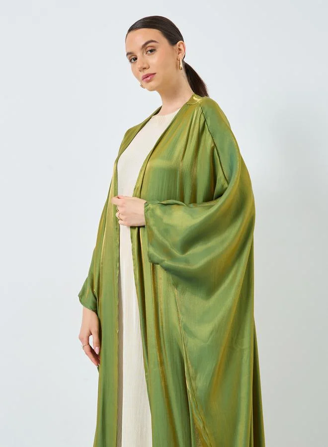 تايك تو Take Two Metallic Batwing Sleeve Open Front Abaya