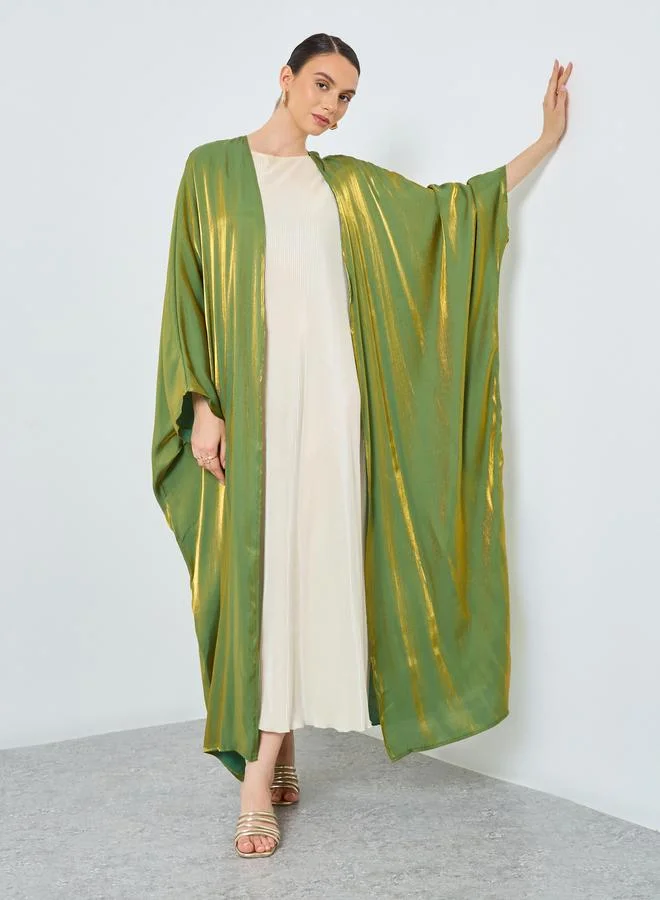 تايك تو Take Two Metallic Batwing Sleeve Open Front Abaya